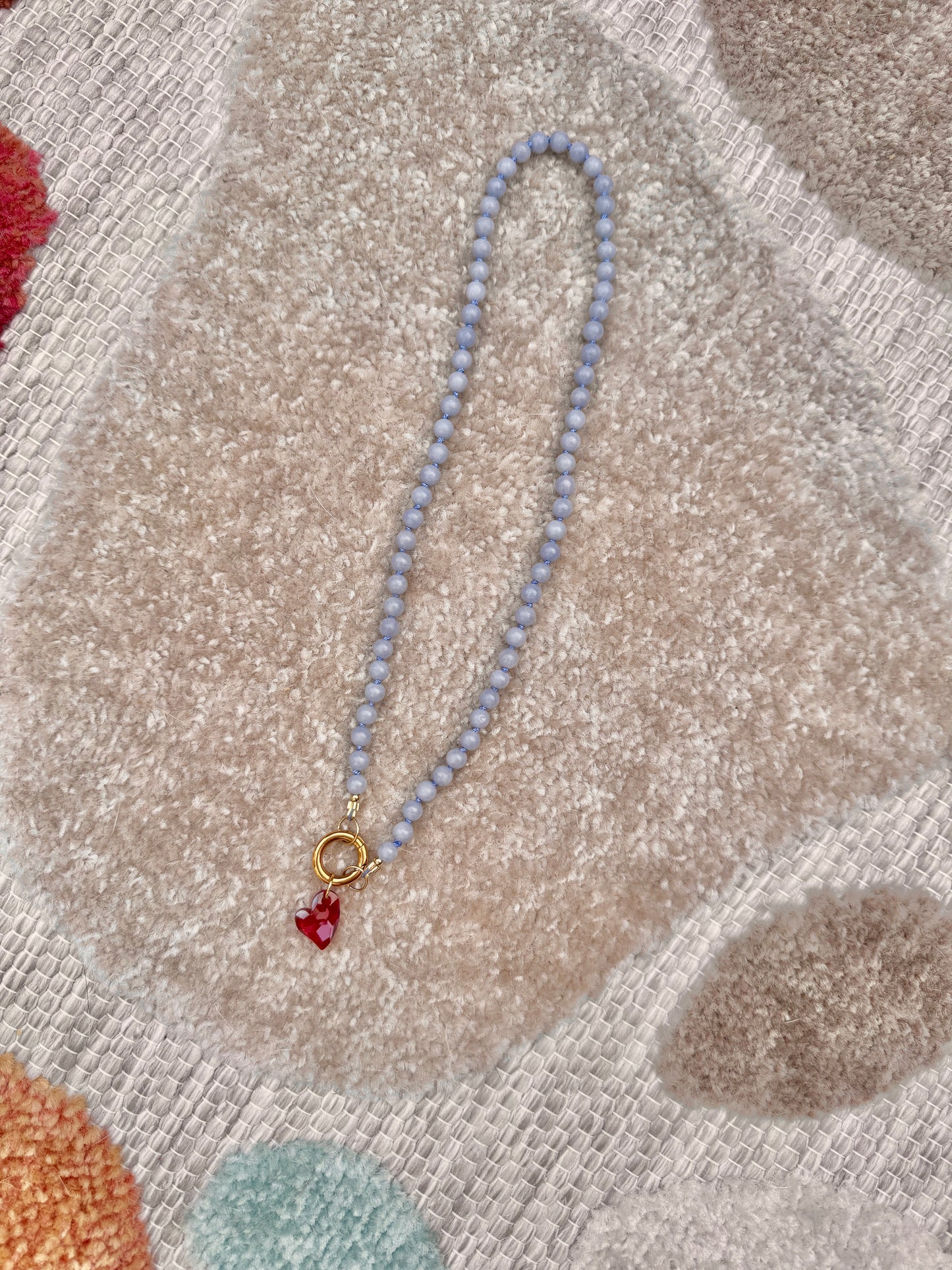 Angelit Edelsteinkette mit Swarovski Herz