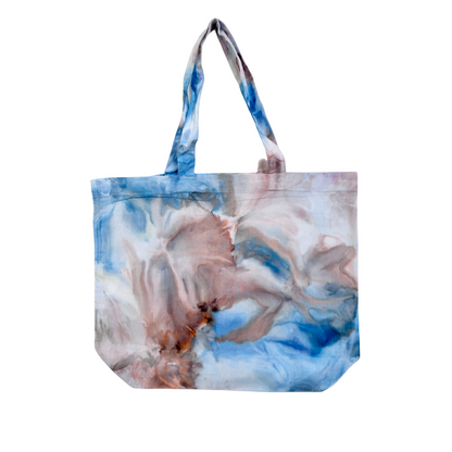 Ice Dye Baumwolltasche blau/sand