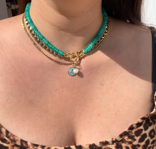 Neon-blaue Jade Edelsteinkette