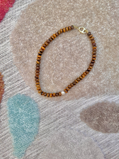 Tigerauge Edelsteinkette mit Süßwasserperle